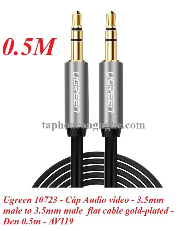 Ugreen 10723 0.5M màu Đen Cáp âm thanh 2 đầu 3.5mm dương dây dẹt AV119 30010723